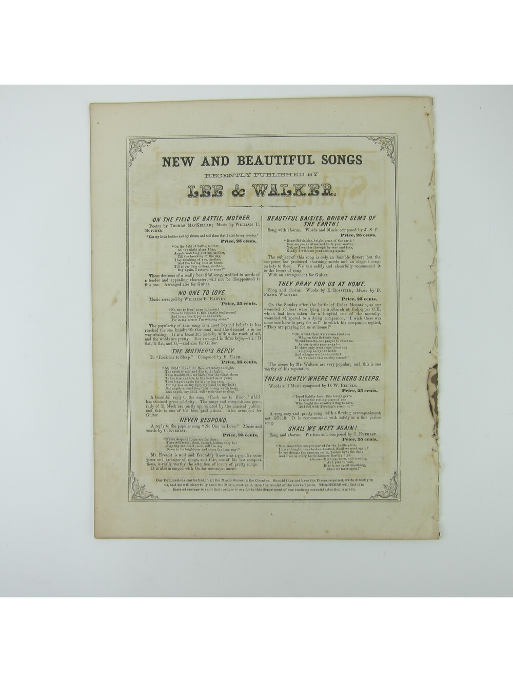 Sheet Music Civil War Tears of Love Charles Grobe Lee & Walker Antique 1863 - Picture 12 of 12
